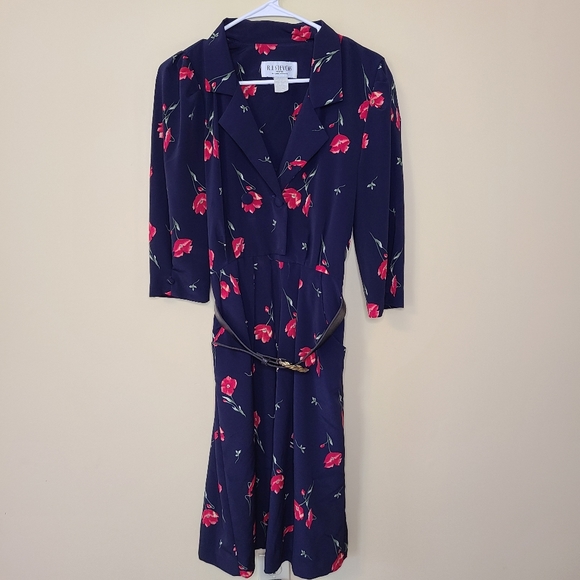 Vintage Belted Poppy Print Dress A-Line Classic R.J. Stevens Size 6 SEE DETAILS - Picture 2 of 6